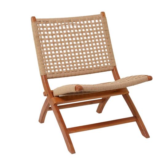 35" Brown Wood Handmade Woven Accent Chair